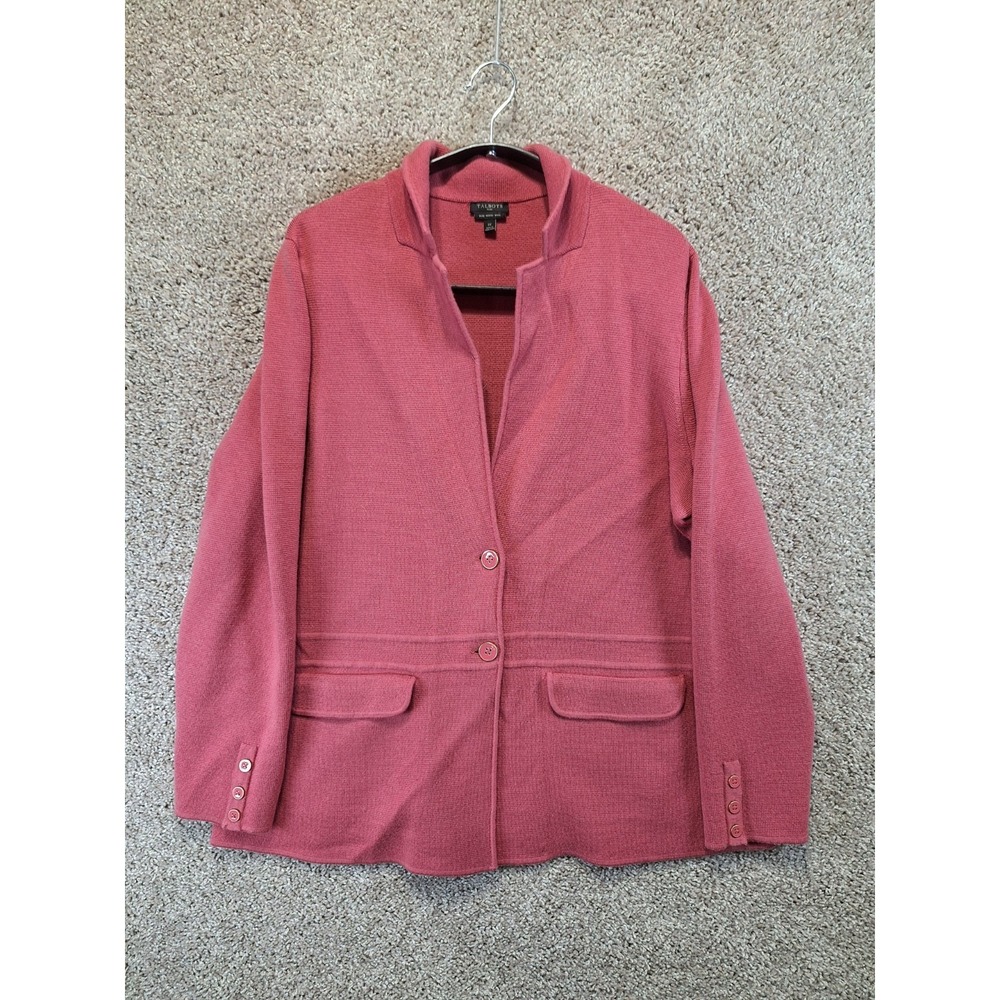 Talbots Blazer Jacket Women's 1X Pink Merino Wool Textured Knit Button Front